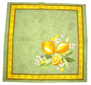 Provence print fabric tea towel (Lemons. small flowers x green) - Click Image to Close
